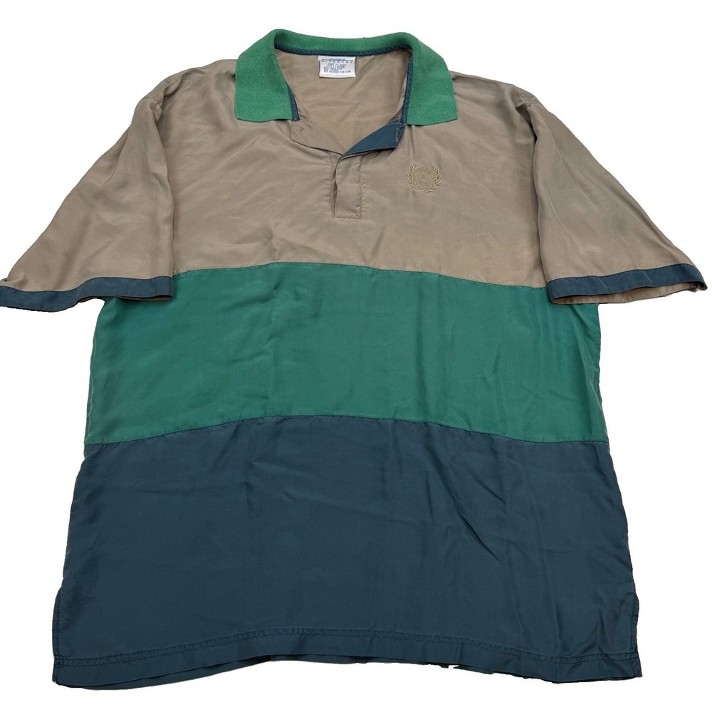 Vintage Givenchy Activewear 100% Silk Colorblock Pullover Polo Shirt 90s Men L